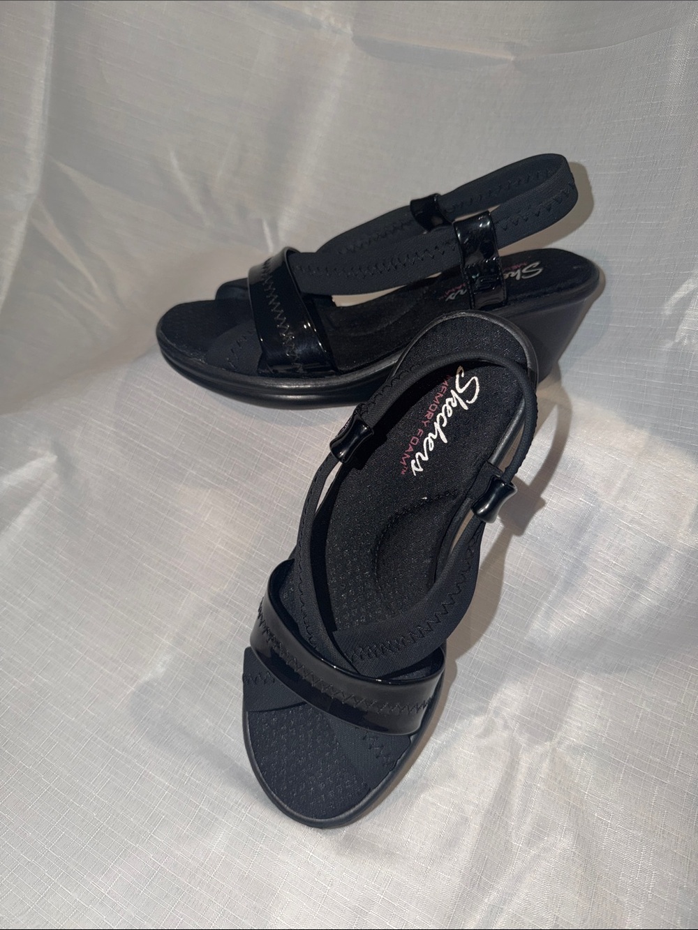 Skechers Black Women's Comfort Wedge Slingback Sandals